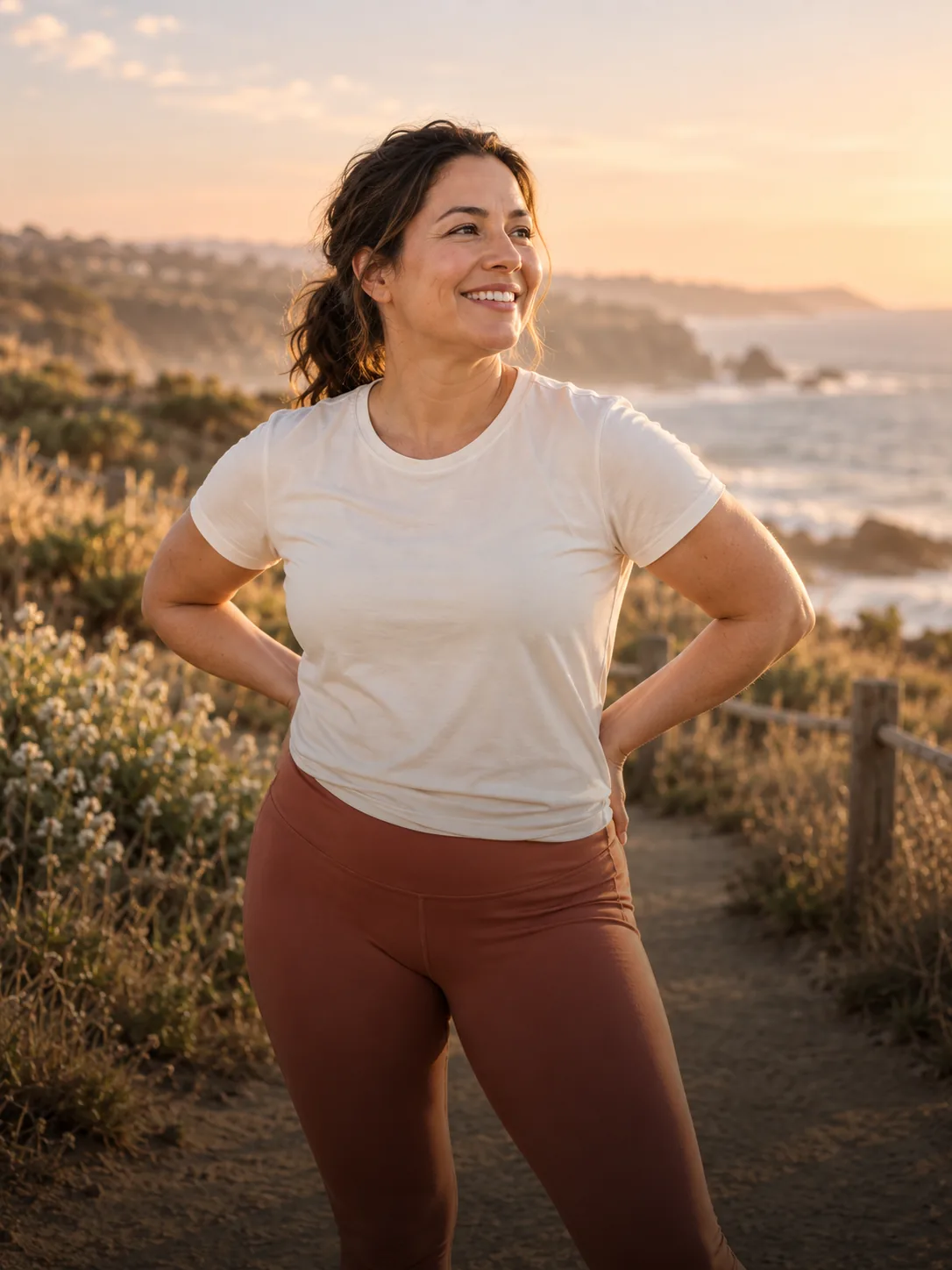 A woman enjoying a sunlit walk